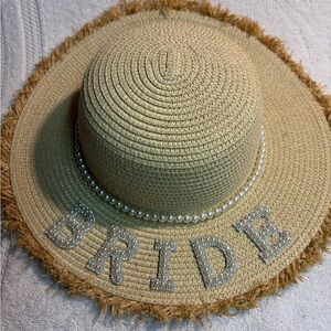 Beige Bride Sun Hat with Pearl Accents